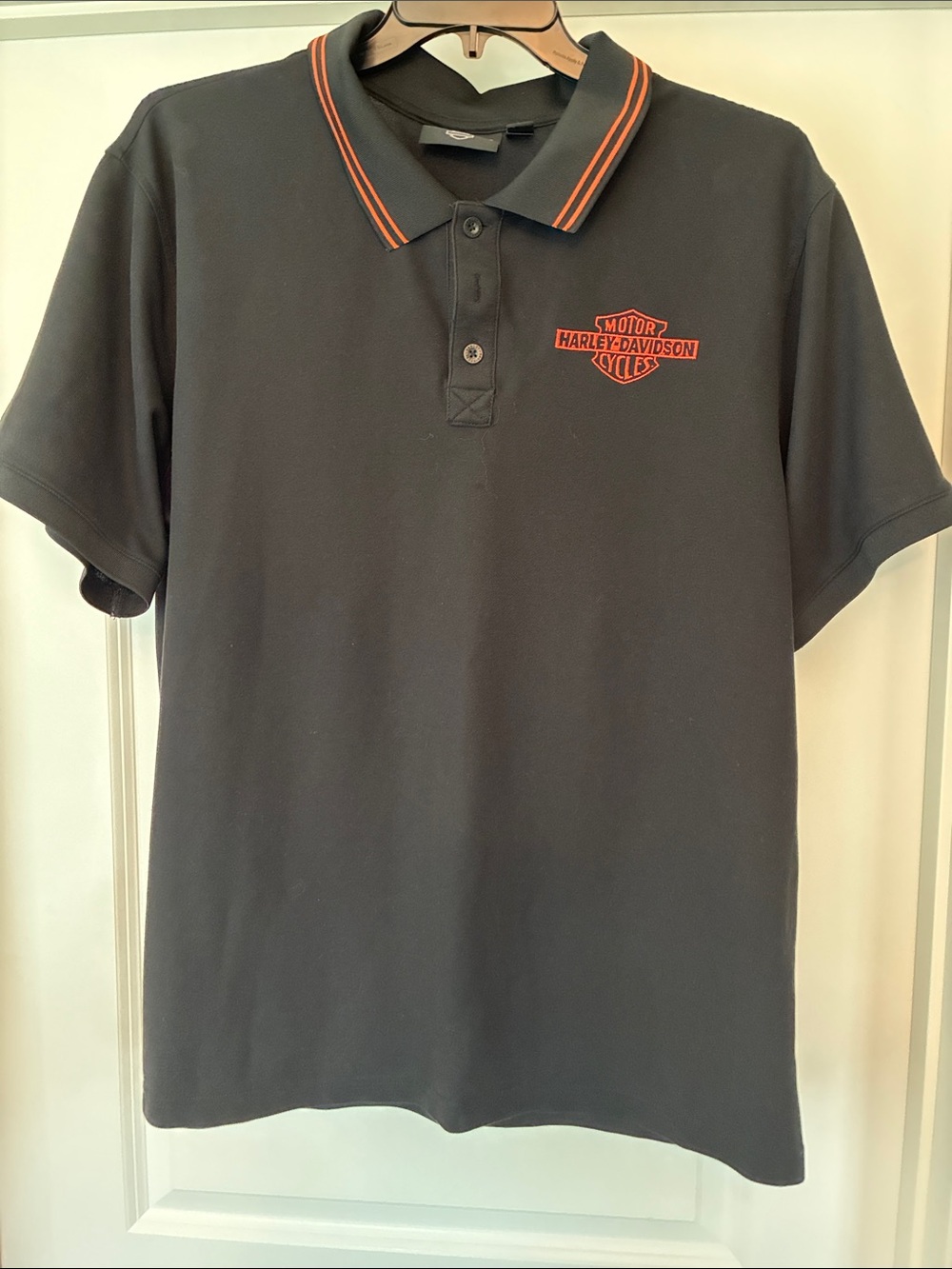 Harley-Davidson Black Polo with Orange Logo and Collar Stripes